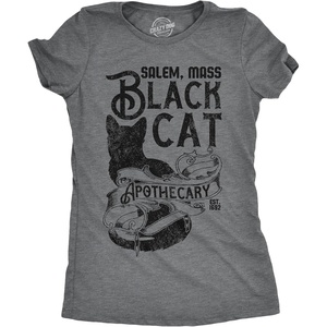 Womens Funny T Shirts Black Cat Apothecary Sarcastic Halloween Kitten Graphic Tee for Ladies
