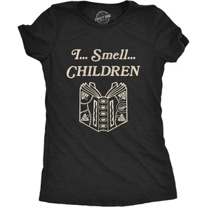 Womens I Smell Children T Shirt Funny Magic Halloween Spooky Graphic Novelty Tee(Heather Black)