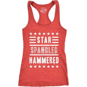 Womens Star Spangled Hammered Funny Workout Shirts Sleeveless Ladies Fitness Tank Top(Heather Red)