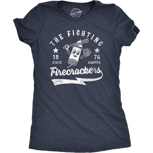 Womens The Fighting Firecrackers T Shirt Funny Fourth of July Party Baseball Team Tee for Ladies(Heather Navy – Firecrackers)