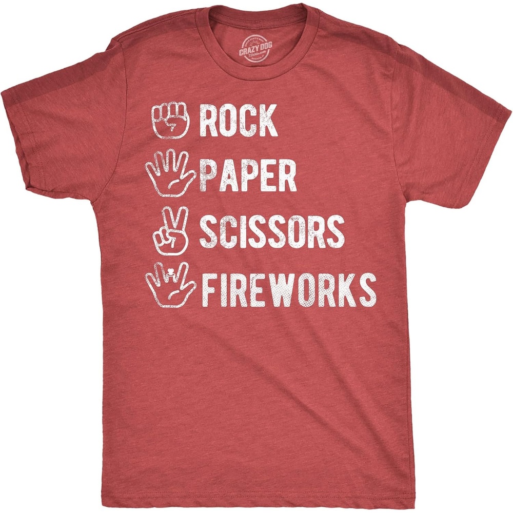 image:imageMens Rock Paper Scissors Fireworks Fourth of July Tee Funny T Shirts Patriotic Apparel for Men Cool Sarcastic Short Sleeve Soft Cotton Blend Novelty Tees for Guys