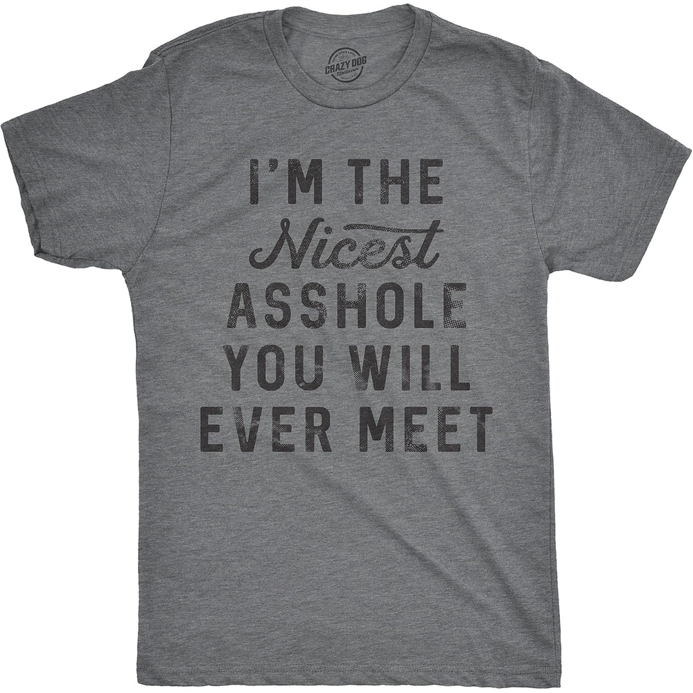 image:imageMens Sarcastic Humor T Shirts Funny Graphic Novelty Tees for GuysDark Heather Grey Nicest Ahole