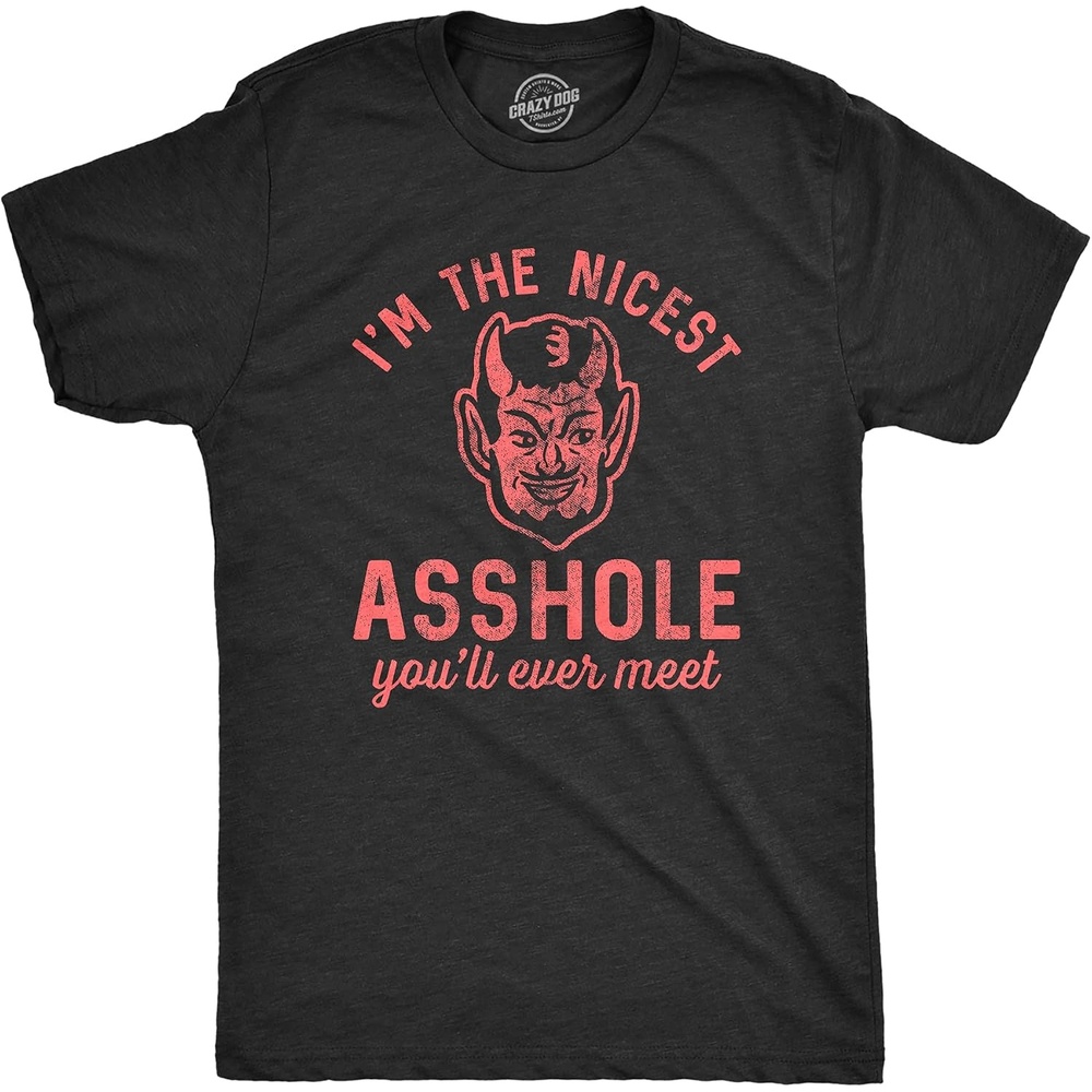 image:imageMens Sarcastic Humor T Shirts Funny Graphic Novelty Tees for GuysHeather Black Nicest Ahole