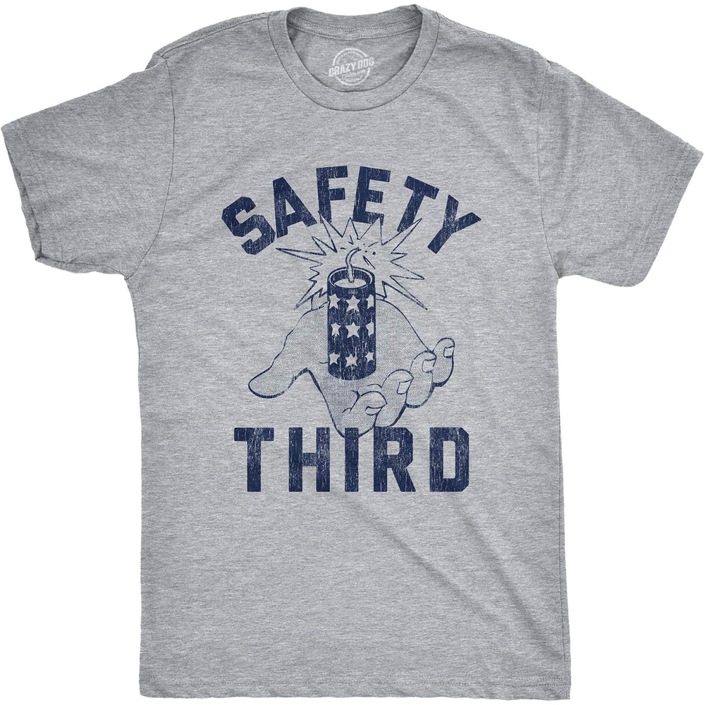 image:imageMens Sarcastic Humor T Shirts Funny Graphic Novelty Tees for GuysLight Heather Grey Safety Third