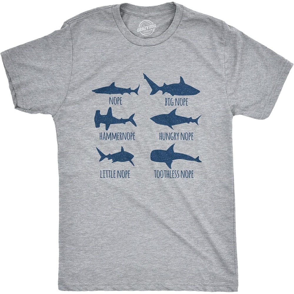 image:imageMens Sarcastic Humor T Shirts Funny Graphic Novelty Tees for GuysLight Heather Grey Shark Nope