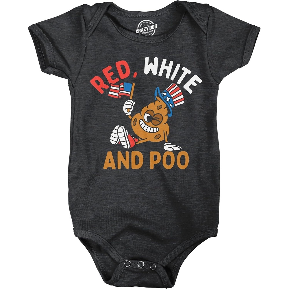 image:imageRed White And Poo Baby Bodysuit Funny Fourth Of July Jumper For Infants