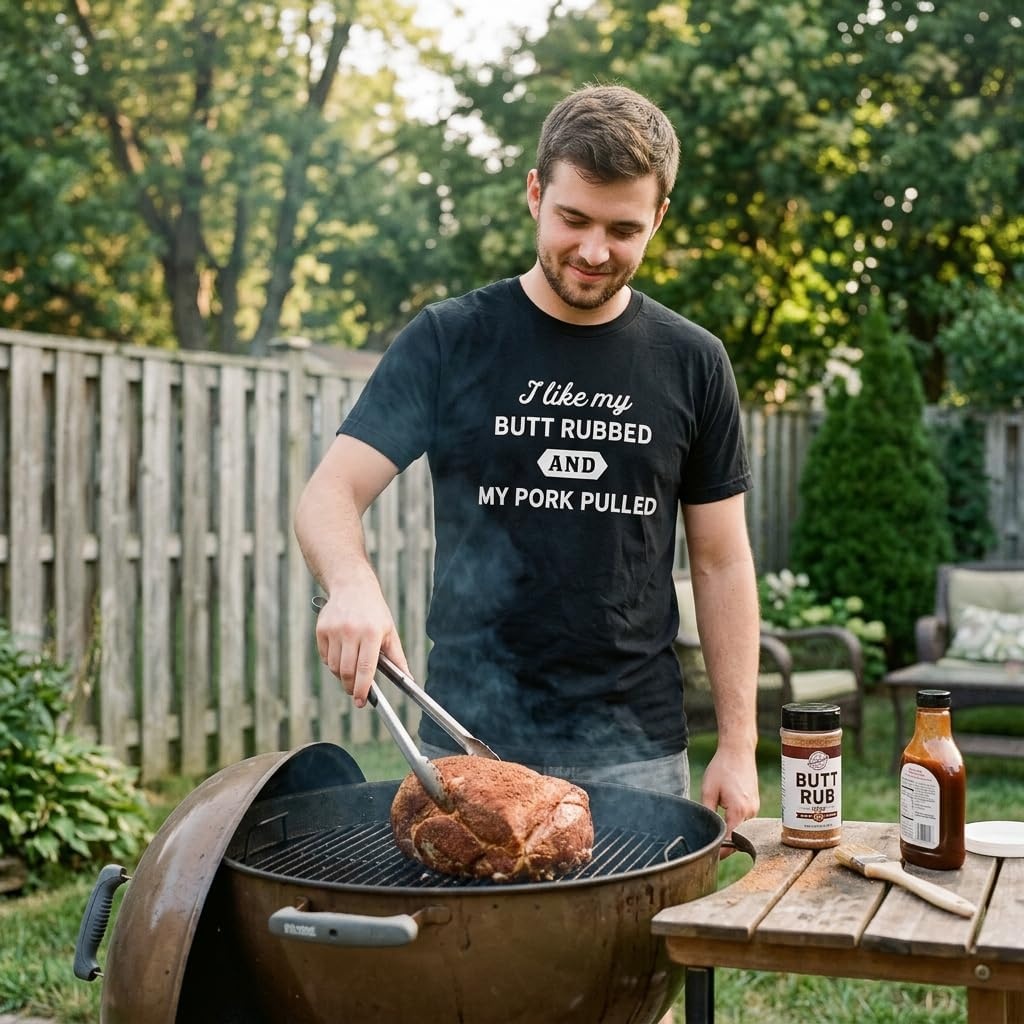 image:imageMens I Like My Butt Rubbed and My Pork Pulled T Shirt Funny BBQ TeeHeather Black Pork Pulled