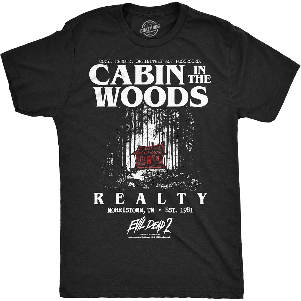 image:imageMens Evil Dead 2 T Shirts Funny Horror Movie Tees for GuysHeather Black  Cabin Woods Realty