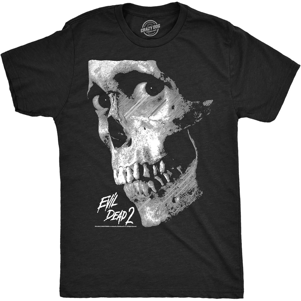 image:imageMens Evil Dead 2 T Shirts Funny Horror Movie Tees for GuysHeather Black Evil Dead 2 Skull