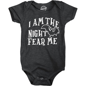 Crazy Dog T-Shirts I Am The Night Fear Me Baby Bodysuit Funny Halloween Spooky Bat Jumper for Infants(Heather Black – Night)