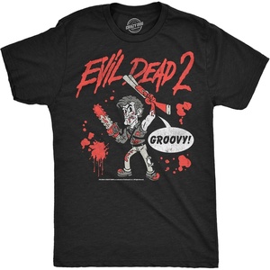 Mens Evil Dead 2 T Shirts Funny Horror Movie Tees for Guys(Heather Black – Cartoon Ash)
