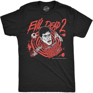 Mens Evil Dead 2 T Shirts Funny Horror Movie Tees for Guys(Heather Black – Evil Dead 2 Spiral)