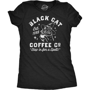 Womens Funny T Shirts Black Cat Coffee Co Sarcastic Halloween Graphic Tee for Ladies