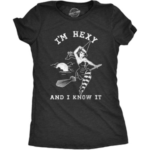 Womens Im Hexy and I Know It T Shirt Funny Halloween Witch Tee(Heather Black)