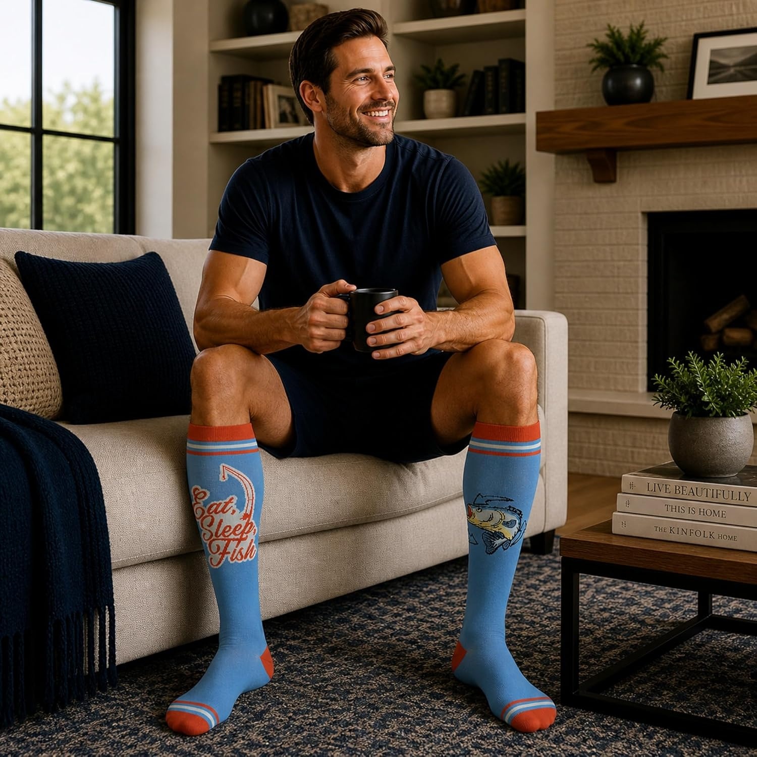 image:imageFunny Compression Socks for Dad Hilarious Fathers Day High Socks for Men Dad Joke Cool Golf Sarcastic Stretchy and SoftEat Sleep Fish