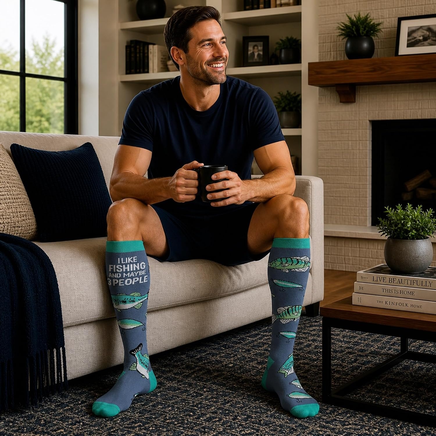 image:imageFunny Compression Socks for Dad Hilarious Fathers Day High Socks for Men Dad Joke Cool Golf Sarcastic Stretchy and SoftFishing and Maybe 3 People