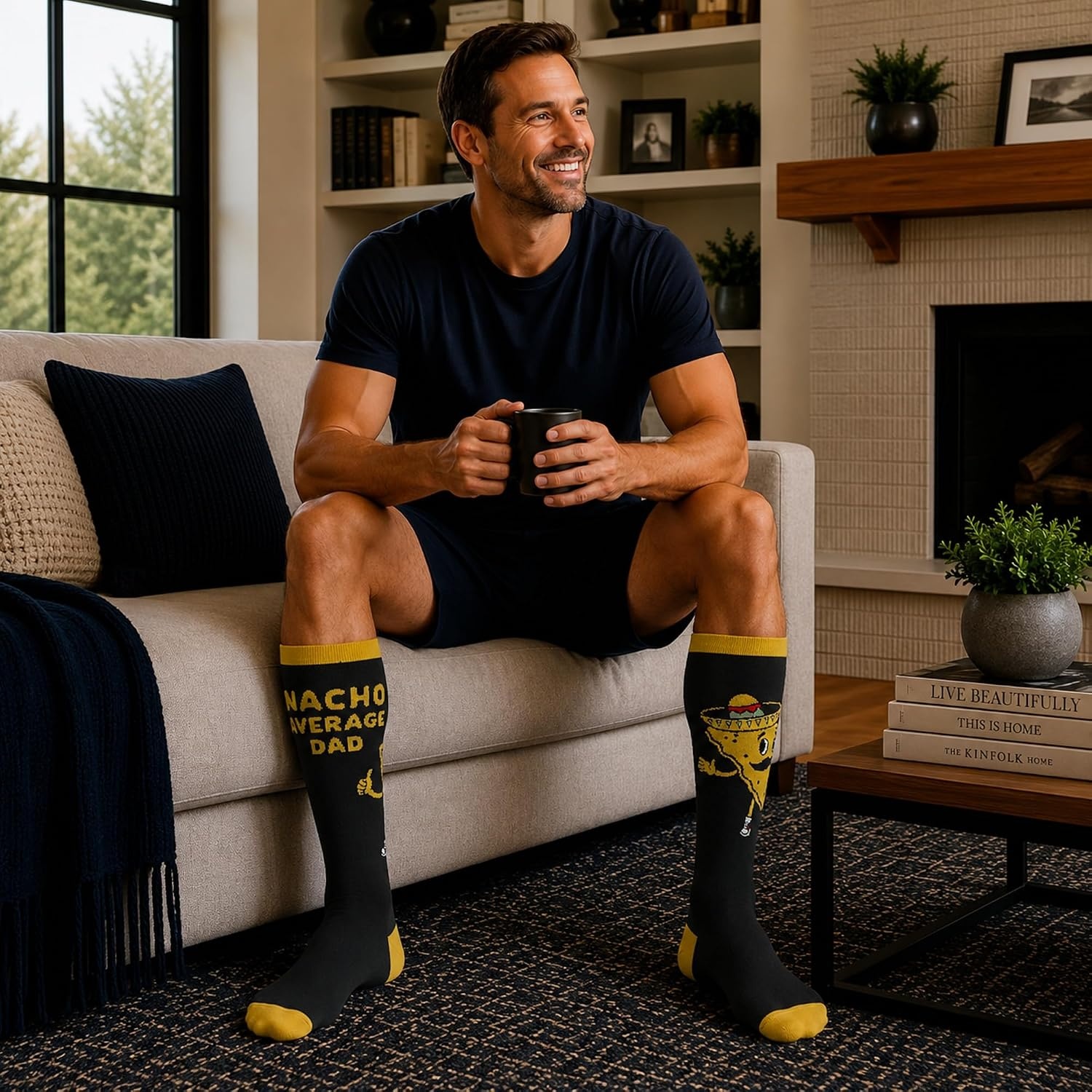 image:imageFunny Compression Socks for Dad Hilarious Fathers Day High Socks for Men Dad Joke Cool Golf Sarcastic Stretchy and SoftNacho Average Dad