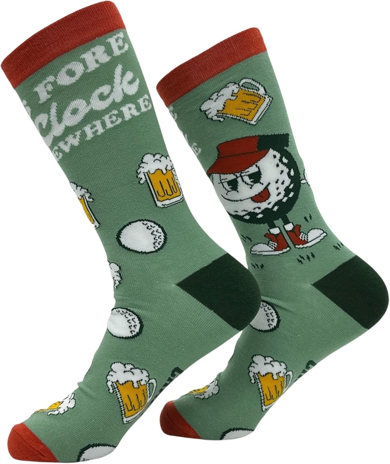 image:imageFunny Golf Socks for Men Vintage Sports Crews for Guys with Hilarious Jokes Funny Graphic Socks Dad Joke Sock Cool Golf Sock Stretchy and Soft Novelty SocksFore O Clock