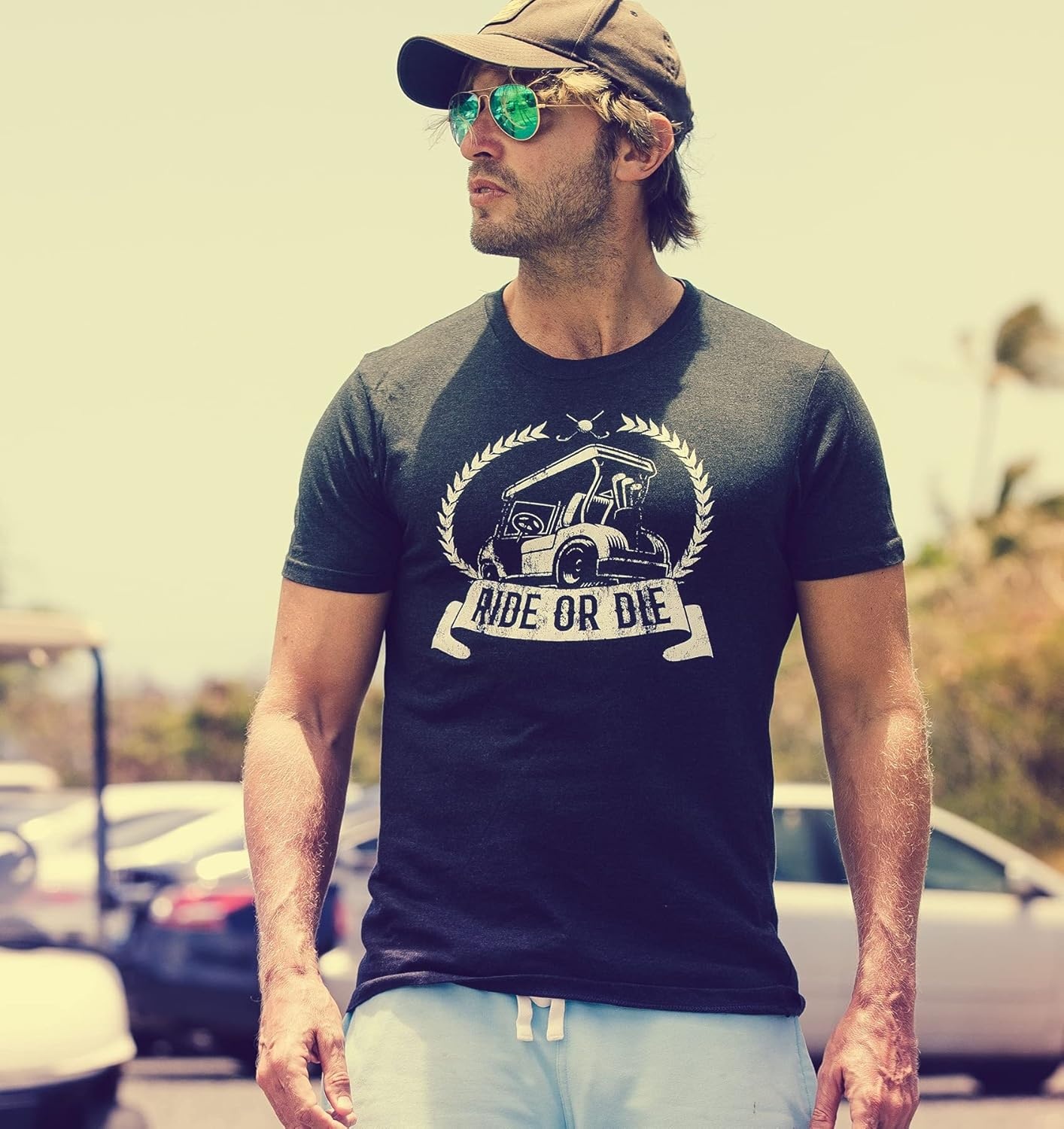 image:imageFunny Mens Golfing T Shirts Graphic Golf tees for Dads Best Dad By Par Wash your Balls Ride or Die How I Roll Funny T Shirts Dad Joke Apparel for Men Cool Golf Short SleeveHeather Black Ride Or Die