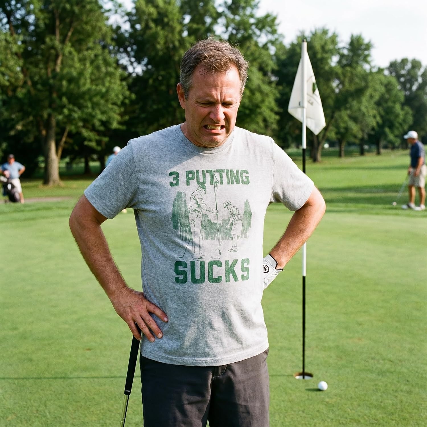 image:imageMens 3 Putting Sucks T Shirt Funny Golf Tee Golfing Putt Joke Cool Graphic Tee HumorLight Heather Grey