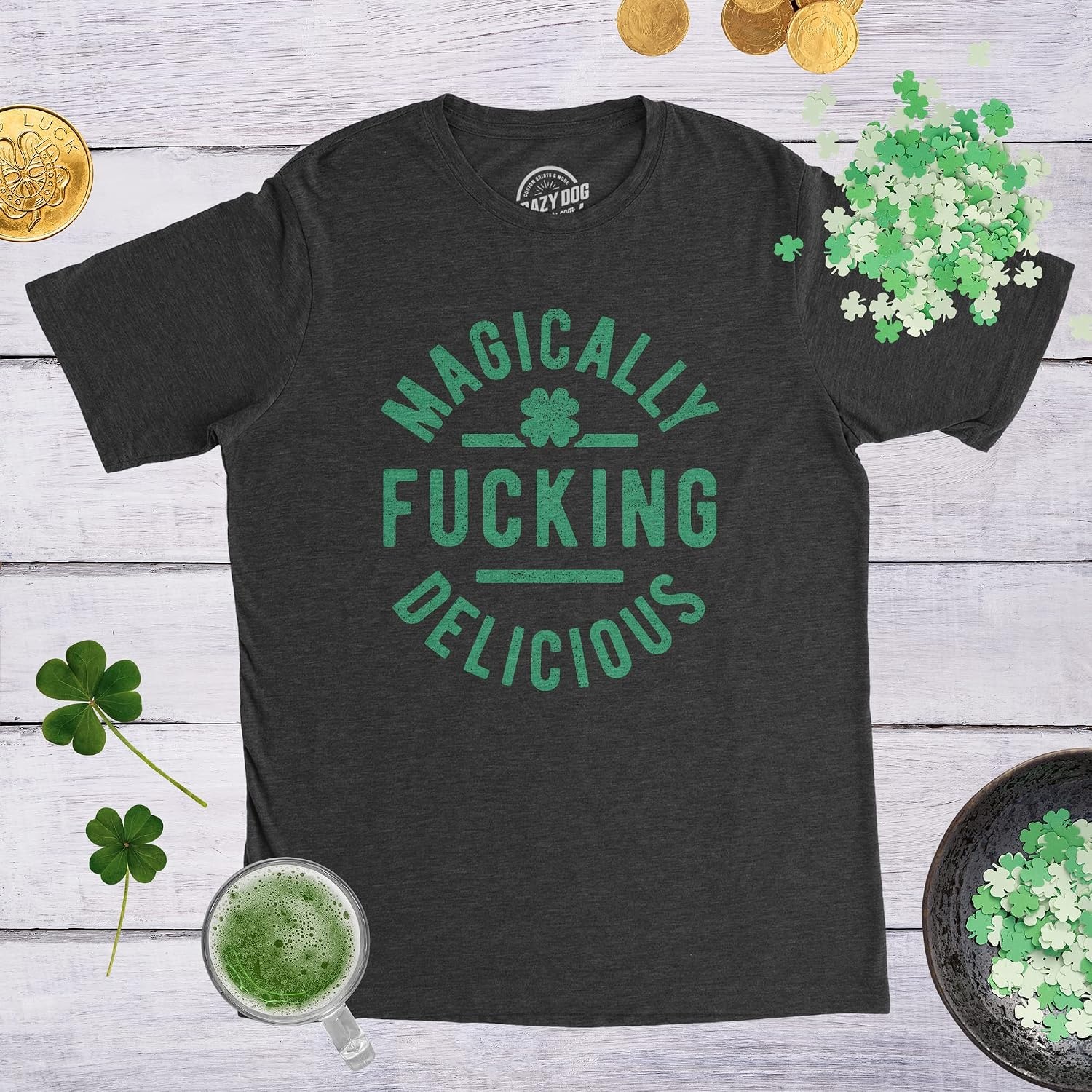 image:imageMens Magically Fucking Delicious T Shirt Funny St Patty Tee Funny T Shirts Saint Patricks Day Apparel for Men Cool Short Sleeve Soft Cotton Blend Novelty Tees for GuysHeather Black