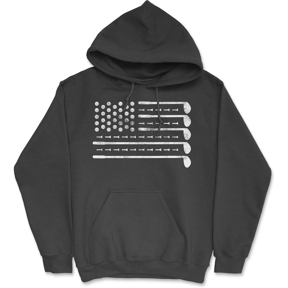 image:imageCrazy Dog TShirts Golf American Flag Unisex Hoodie Funny Sarcastic Fourth of July Golfing Graphic Hooded Sweatshirt
