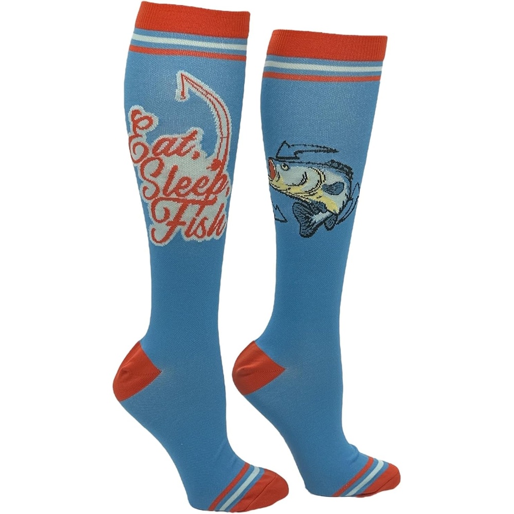 image:imageFunny Compression Socks for Dad Hilarious Fathers Day High Socks for Men Dad Joke Cool Golf Sarcastic Stretchy and SoftEat Sleep Fish