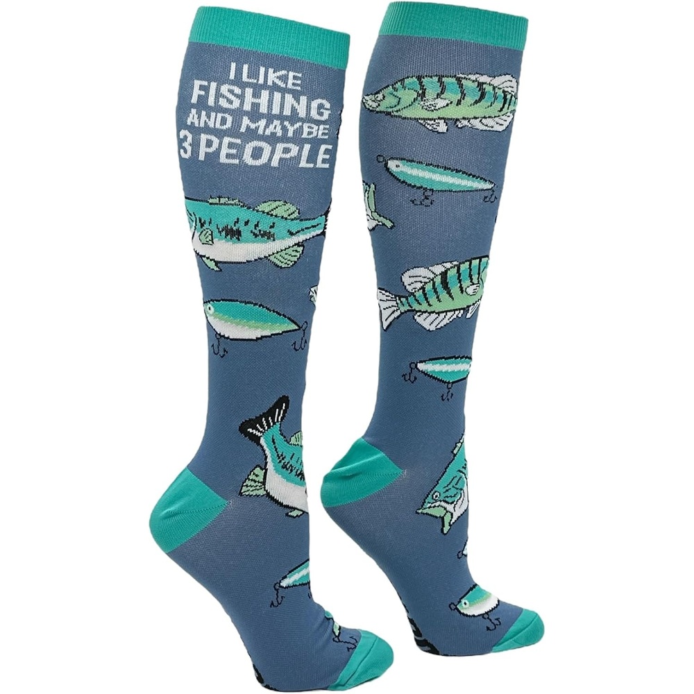 image:imageFunny Compression Socks for Dad Hilarious Fathers Day High Socks for Men Dad Joke Cool Golf Sarcastic Stretchy and SoftFishing and Maybe 3 People