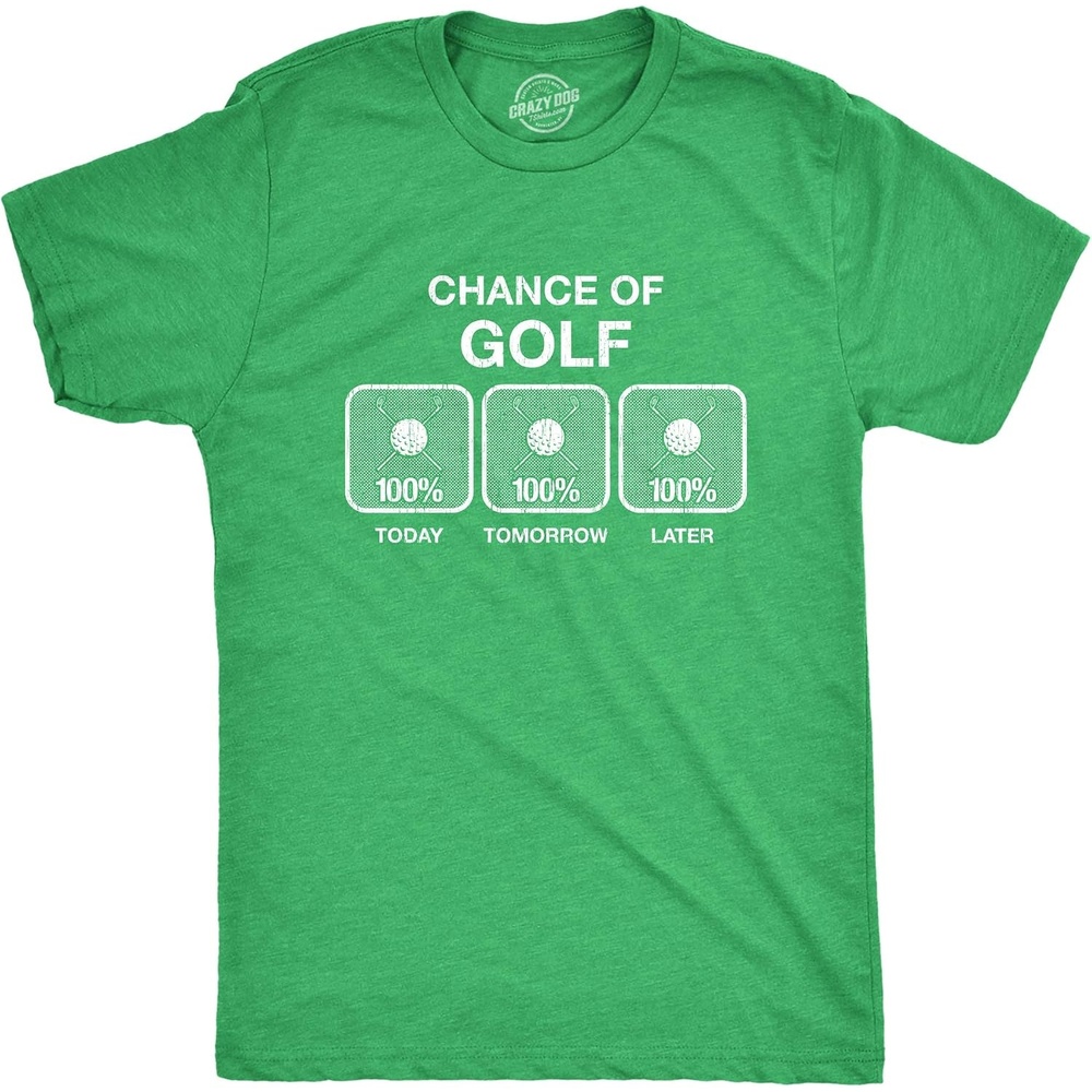 image:imageMens 100 Chance of Golf T Shirt Summer Sports Hole in One Novelty Tee Funny T Shirts Graphic Apparel for Men Cool Golf Short Sleeve Soft Cotton Blend Novelty Tees for GuysGreen