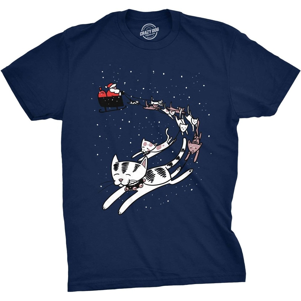 image:imageMens Cat Sleigh T Shirt Funny Santa Christmas Holiday Tee for Animal LoverNavy