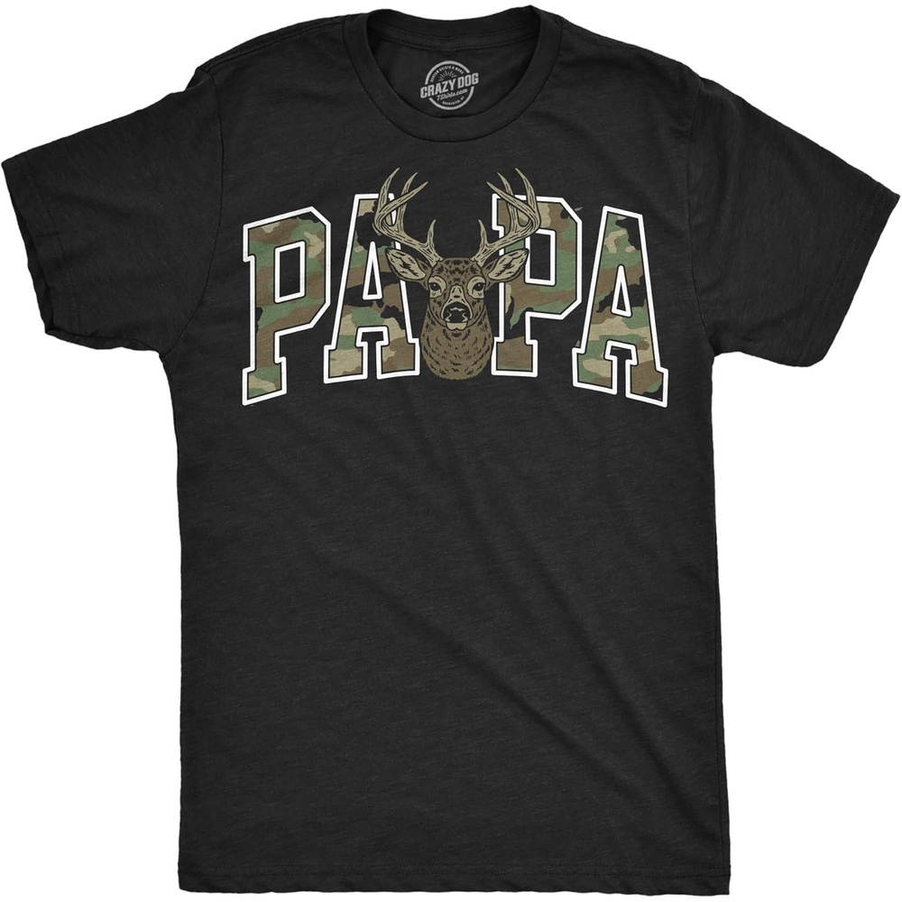 image:imageMens Funny T Shirts Papa Text Pattern Sarcastic Fathers Day Tee for MenHeather Black Papa Buck Camo