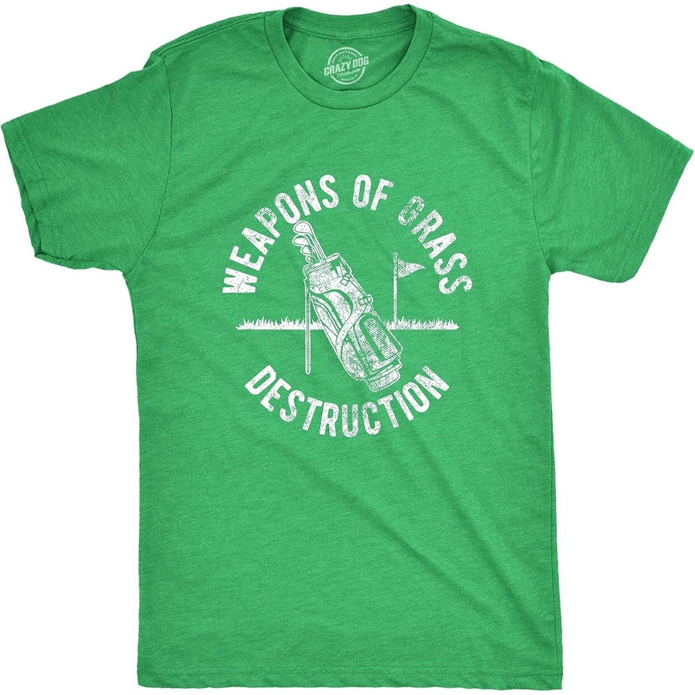image:imageMens Weapons of Grass Destruction T Shirt Funny Golf Clubs Sarcastic Tee Funny T Shirts Graphic Apparel for Men Cool Golf Short Sleeve Soft Cotton Blend Novelty Tees for GuysGreen
