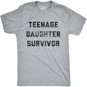 Cool Dad Shirts Funny Father’s Day Sarcastic Tees for Rad Fathers | Funny T Shirts, Dad Joke Apparel for Men, Cool Sarcastic Short Sleeve, Soft Cotton Blend, Novelty Tees for Guys(Light Heather Grey – Teenage Daughter Survivor)