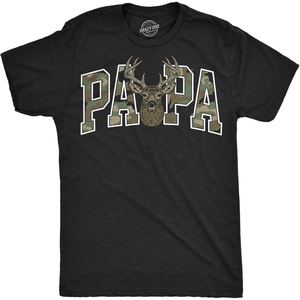 Mens Funny T Shirts Papa Text Pattern Sarcastic Fathers Day Tee for Men(Heather Black – Papa Buck Camo)