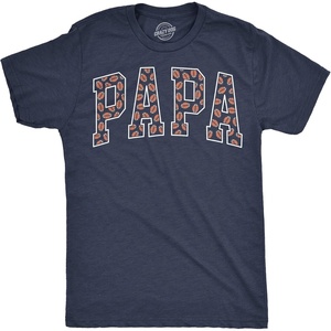 Mens Funny T Shirts Papa Text Pattern Sarcastic Fathers Day Tee for Men(Heather Navy – Papa Football Pattern)