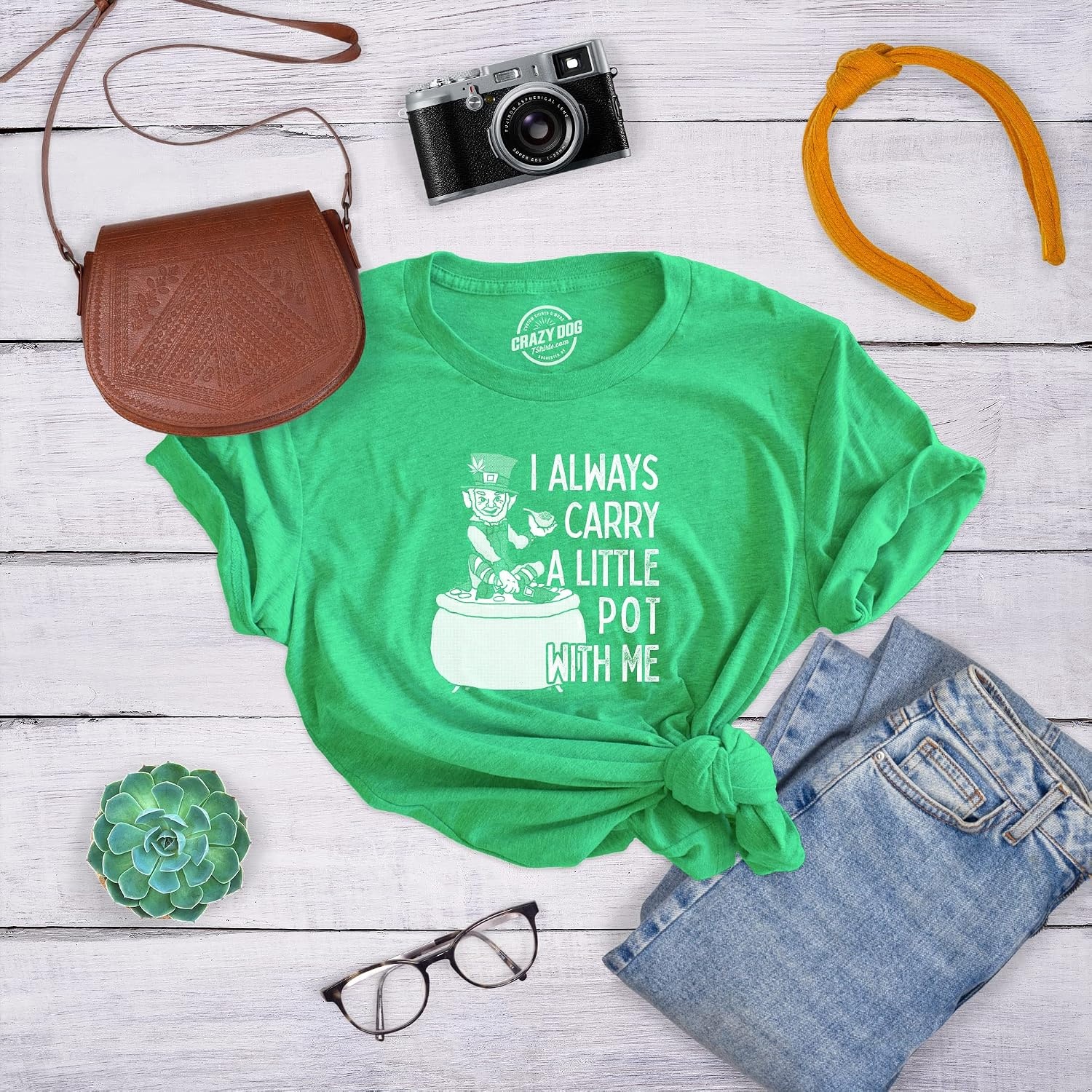 image:imageWomens I Always Carry A Little Pot with Me T Shirt Funny T Shirts Saint Patricks Day Tops for Women Cool 420 Top Soft Cotton Blend Womens Novelty TeesGreen