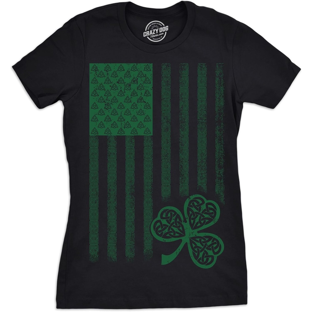 image:imageWomens Celtic USA Flag T Shirt Clover Graphic Cool Saint Patricks Day for GirlsBlack