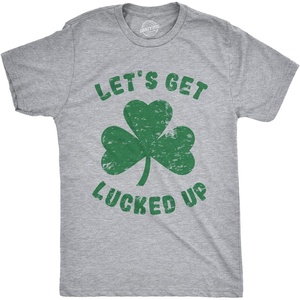 Mens Lets Get Lucked Up T Shirt Funny Saint Patricks Day Lucky Drinking Tee(Light Heather Grey)