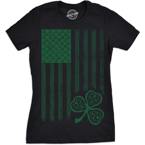 Womens Celtic USA Flag T Shirt Clover Graphic Cool Saint Patricks Day for Girls(Black)
