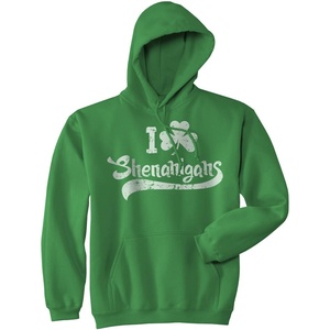 I Clover Shenanigans Hoodie Funny Irish Clover Sweatshirt Novelty Shirt(Green)
