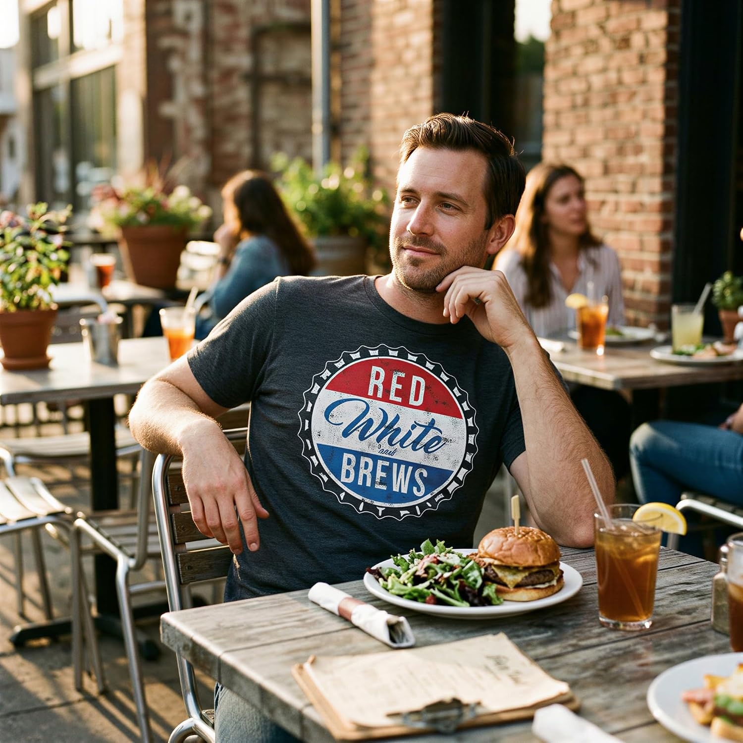 image:imageMens Red White and Brews Funny T Shirts Vintage USA Beer Novelty Graphic T ShirtDark Heather Grey