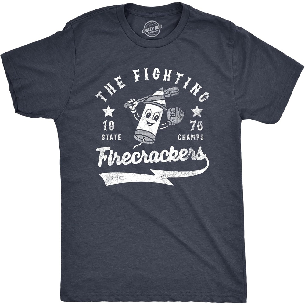 image:imageMens The Fighting Firecrackers T Shirt Funny Fourth of July Party Baseball Team Tee for GuysHeather Navy Firecrackers