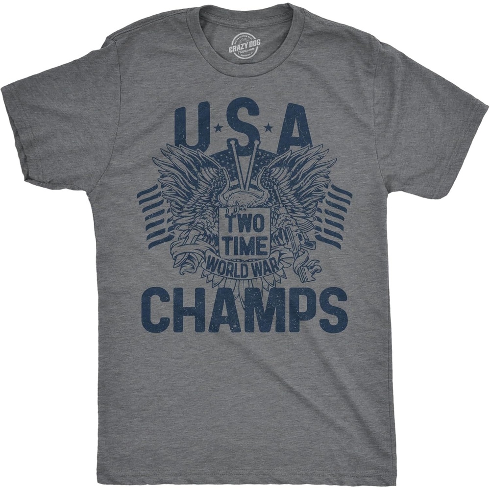 image:imageMens USA Two Time World War Champs Fourth of July Tee Funny T Shirts Patriotic Apparel for Men Cool Sarcastic Short Sleeve Soft Cotton Blend Novelty Tees for Guys