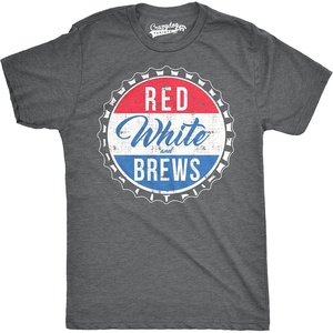 Mens Red White and Brews Funny T Shirts Vintage USA Beer Novelty Graphic T Shirt(Dark Heather Grey)