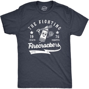 Mens The Fighting Firecrackers T Shirt Funny Fourth of July Party Baseball Team Tee for Guys(Heather Navy – Firecrackers)