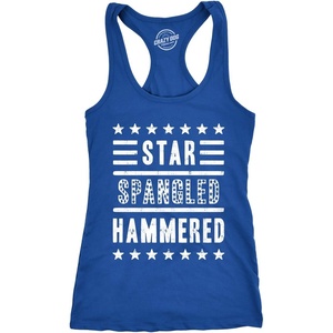 Womens Star Spangled Hammered Tank Top Funny Patriotic Tank | Funny Racerback Tank, Patriotic Tank Top for Women, Cool Drinking Sleeveless Tee, Fitted Racerback, Novelty Tank Tops for(Royal)