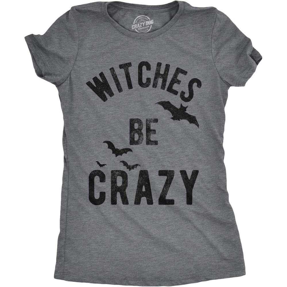 image:imageWomens Witches Be Crazy T Shirt Funny Tee for Ladies Funny T Shirts Halloween Tops for Women Cool Top Soft Cotton Blend Womens Novelty TeesDark Heather Grey