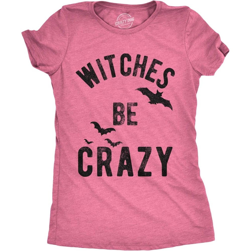 image:imageWomens Witches Be Crazy T Shirt Funny Tee for Ladies  Funny T Shirts Halloween Tops for Women Cool Top Soft Cotton Blend Womens Novelty TeesHeather Pink