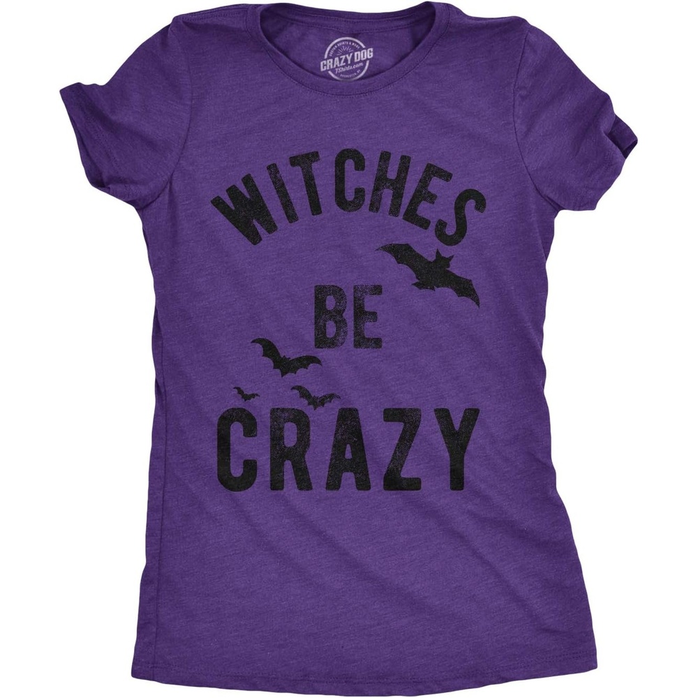 image:imageWomens Witches Be Crazy T Shirt Funny Tee for Ladies  Funny T Shirts Halloween Tops for Women Cool Top Soft Cotton Blend Womens Novelty TeesHeather Purple