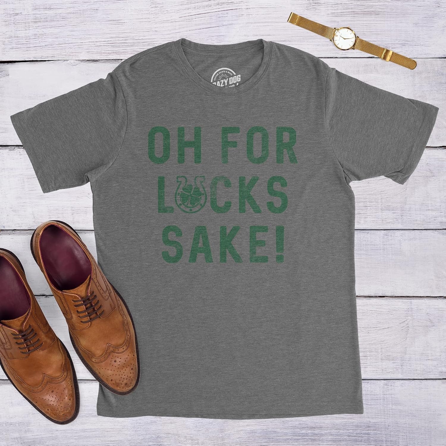 image:imageMens Oh for Lucks Sake T Shirt Funny Shamrock Clover Tee Funny T Shirts Saint Patricks Day Apparel for Men Cool Short Sleeve Soft Cotton Blend Novelty Tees for GuysDark Heather Grey